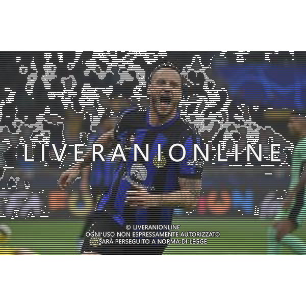 Inter vs Atletico Madrid nella foto Marko Arnautovic (Inter) esulta dopo il gol dell\'1 a 0 Milano 20-02-2024 Stadio Giuseppe Meazza - San Siro UEFA Champions League - ottavi di finale gara di andata foto Roberto Garavaglia/Agenzia Aldo Liverani sas/AGENZIA ALDO LIVERANI SAS