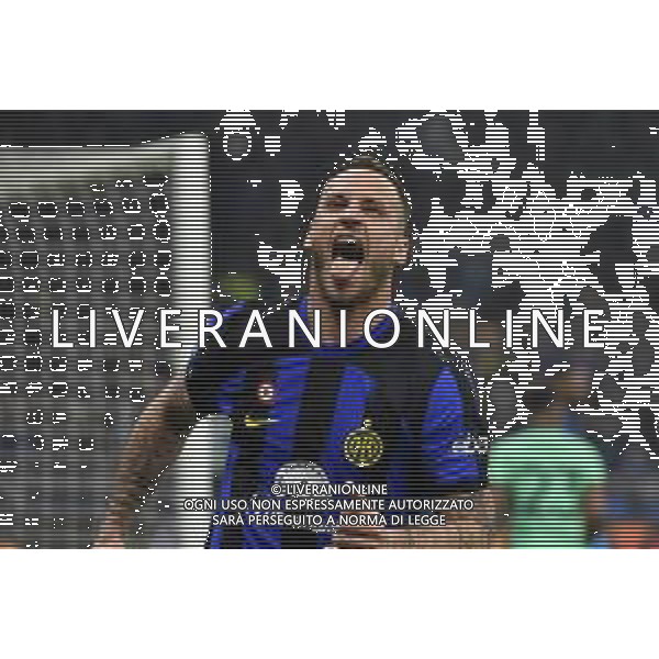Inter vs Atletico Madrid nella foto Marko Arnautovic (Inter) esulta dopo il gol dell\'1 a 0 Milano 20-02-2024 Stadio Giuseppe Meazza - San Siro UEFA Champions League - ottavi di finale gara di andata foto Roberto Garavaglia/Agenzia Aldo Liverani sas/AGENZIA ALDO LIVERANI SAS