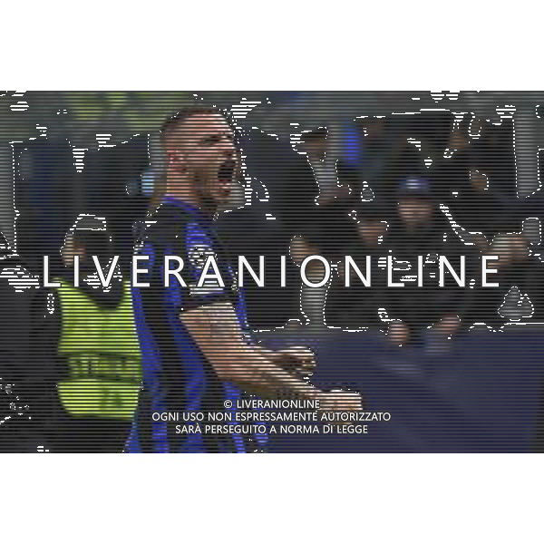 Inter vs Atletico Madrid nella foto Marko Arnautovic (Inter) esulta dopo il gol dell\'1 a 0 Milano 20-02-2024 Stadio Giuseppe Meazza - San Siro UEFA Champions League - ottavi di finale gara di andata foto Roberto Garavaglia/Agenzia Aldo Liverani sas/AGENZIA ALDO LIVERANI SAS