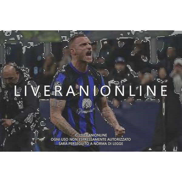 Inter vs Atletico Madrid nella foto Marko Arnautovic (Inter) esulta dopo il gol dell\'1 a 0 Milano 20-02-2024 Stadio Giuseppe Meazza - San Siro UEFA Champions League - ottavi di finale gara di andata foto Roberto Garavaglia/Agenzia Aldo Liverani sas/AGENZIA ALDO LIVERANI SAS