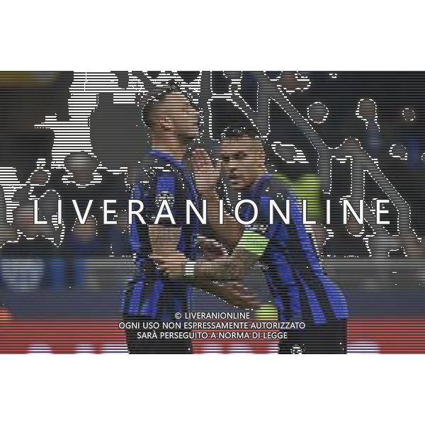 Inter vs Atletico Madrid nella foto Marko Arnautovic (Inter) SX e Lautaro Martinez (Inter) DX Milano 20-02-2024 Stadio Giuseppe Meazza - San Siro UEFA Champions League - ottavi di finale gara di andata foto Roberto Garavaglia/Agenzia Aldo Liverani sas
