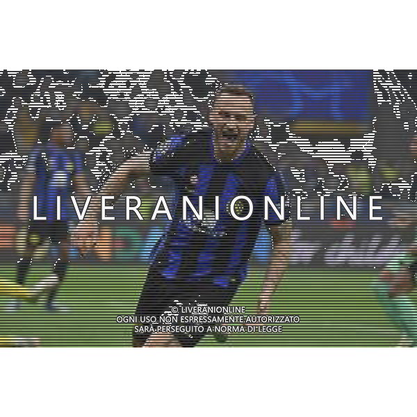 Inter vs Atletico Madrid nella foto Marko Arnautovic (Inter) esulta dopo il gol dell\'1 a 0 Milano 20-02-2024 Stadio Giuseppe Meazza - San Siro UEFA Champions League - ottavi di finale gara di andata foto Roberto Garavaglia/Agenzia Aldo Liverani sas