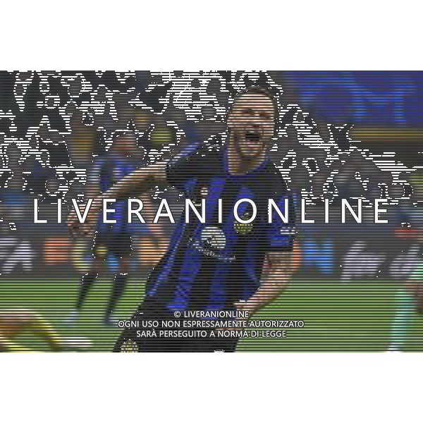 Inter vs Atletico Madrid nella foto Marko Arnautovic (Inter) esulta dopo il gol dell\'1 a 0 Milano 20-02-2024 Stadio Giuseppe Meazza - San Siro UEFA Champions League - ottavi di finale gara di andata foto Roberto Garavaglia/Agenzia Aldo Liverani sas
