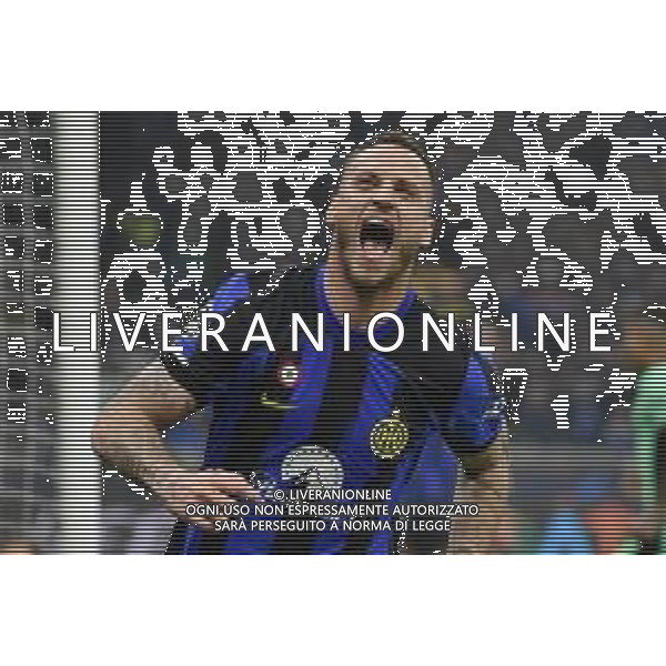 Inter vs Atletico Madrid nella foto Marko Arnautovic (Inter) esulta dopo il gol dell\'1 a 0 Milano 20-02-2024 Stadio Giuseppe Meazza - San Siro UEFA Champions League - ottavi di finale gara di andata foto Roberto Garavaglia/Agenzia Aldo Liverani sas