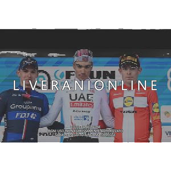 24-02-2024 Faun Ardeche Classic; 2024, Uae Team Emirates; 2024, Groupama - Fdj; 2024, Lidl - Trek; Ayuso Pesquera, Juan; Gregoire, Romain; Skjelmose Jensen, Mattias; Guilherand Granges; ©SIROTTI /AGENZIA ALDO LIVERANI SAS