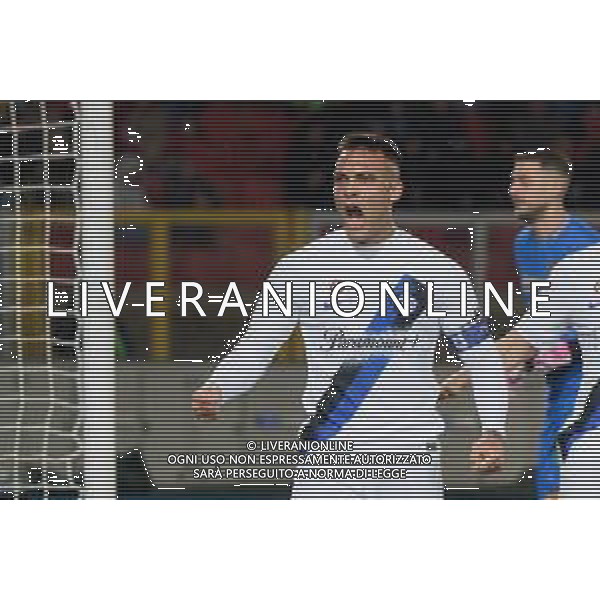 TVEM Lautaro Martínez of FC Inter celebrates after scoring a goal during the Italian soccer Serie A match Lecce vs Inter on February 25, 2024 at Via del Mare Stadium in Lecce, Italy. Photo by Emmanuele Mastrodonato/agenzia Liverani