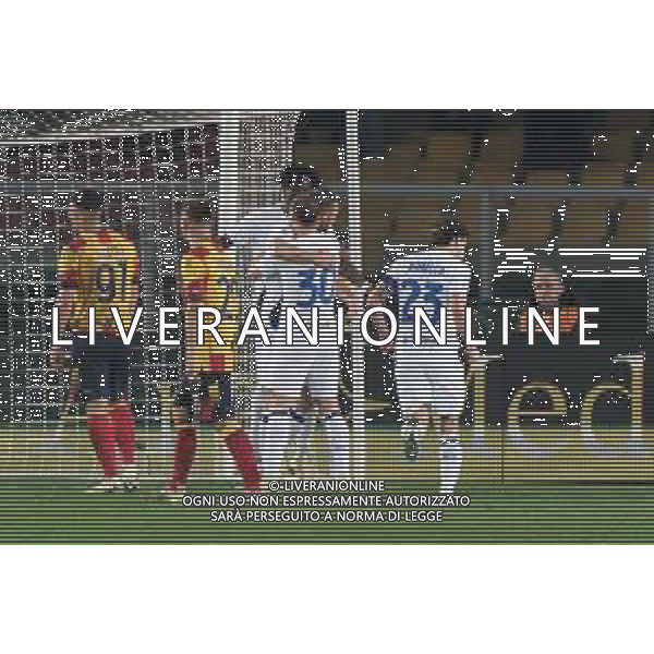 TVEM Stefan de Vrij of FC Inter celebrates after scoring a goal with teammates during the Italian soccer Serie A match Lecce vs Inter on February 25, 2024 at Via del Mare Stadium in Lecce, Italy. Photo by Emmanuele Mastrodonato/agenzia Liverani
