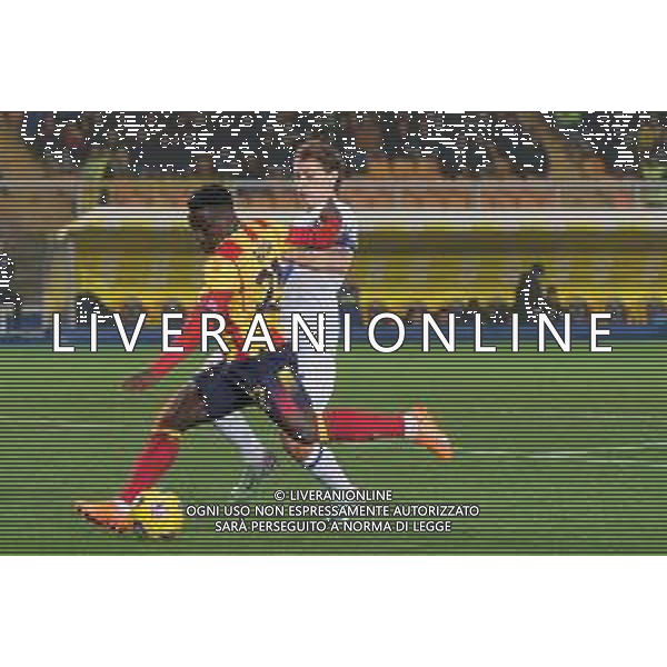 TVEM Lameck Banda of US Lecce in action against Nicolò Barella of FC Inter during the Italian soccer Serie A match Lecce vs Inter on February 25, 2024 at Via del Mare Stadium in Lecce, Italy. Photo by Emmanuele Mastrodonato/agenzia Liverani