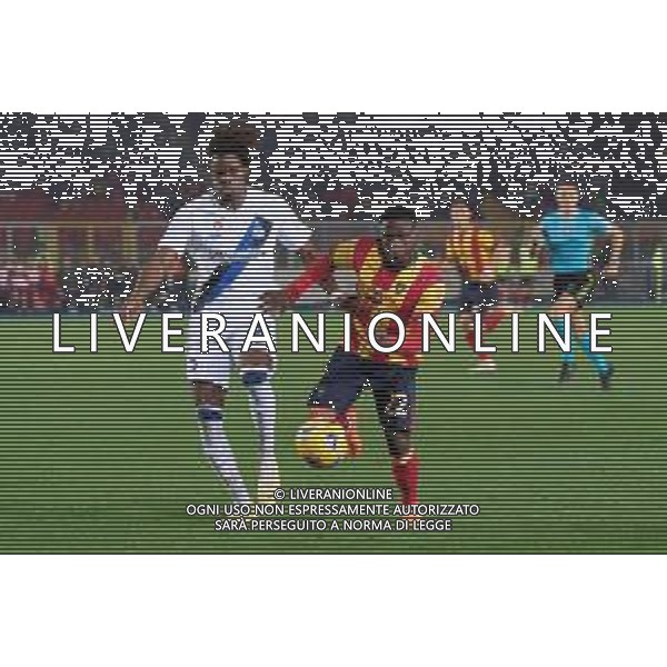 TVEM Yann Aurel Bisseck of FC Inter in action against Lameck Banda of US Lecce during the Italian soccer Serie A match Lecce vs Inter on February 25, 2024 at Via del Mare Stadium in Lecce, Italy. Photo by Emmanuele Mastrodonato/agenzia Liverani