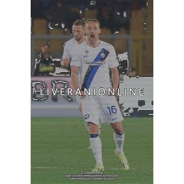 TVEM Davide Frattesi of FC Inter celebrates after scoring a goal during the Italian soccer Serie A match Lecce vs Inter on February 25, 2024 at Via del Mare Stadium in Lecce, Italy. Photo by Emmanuele Mastrodonato/agenzia Liverani