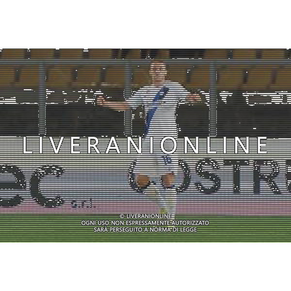 TVEM Davide Frattesi of FC Inter celebrates after scoring a goal during the Italian soccer Serie A match Lecce vs Inter on February 25, 2024 at Via del Mare Stadium in Lecce, Italy. Photo by Emmanuele Mastrodonato/agenzia Liverani