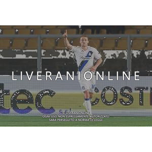 TVEM Davide Frattesi of FC Inter celebrates after scoring a goal during the Italian soccer Serie A match Lecce vs Inter on February 25, 2024 at Via del Mare Stadium in Lecce, Italy. Photo by Emmanuele Mastrodonato/agenzia Liverani