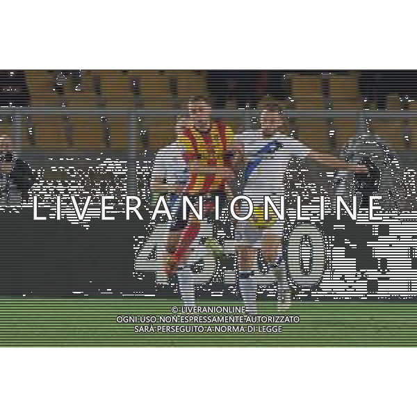 Stefan de Vrij of FC Inter in action against Alexis Blin of US Lecce during the Italian soccer Serie A match Lecce vs Inter on February 25, 2024 at Via del Mare Stadium in Lecce, Italy. Photo by Emmanuele Mastrodonato/agenzia Liverani