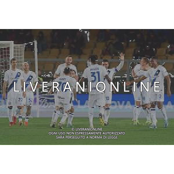 TVEM Lautaro Martínez of FC Inter celebrates after scoring a goal with teammates during the Italian soccer Serie A match Lecce vs Inter on February 25, 2024 at Via del Mare Stadium in Lecce, Italy. Photo by Emmanuele Mastrodonato/agenzia Liverani