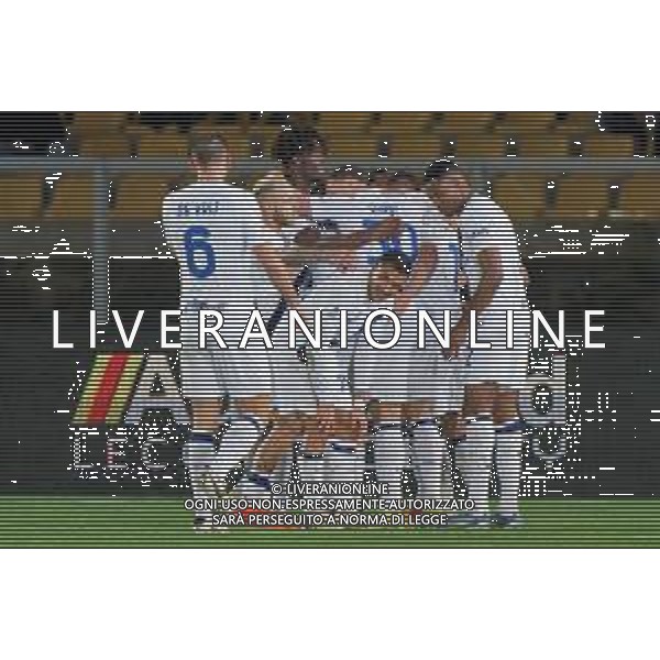 TVEM Davide Frattesi of FC Inter celebrates after scoring a goal with teammates during the Italian soccer Serie A match Lecce vs Inter on February 25, 2024 at Via del Mare Stadium in Lecce, Italy. Photo by Emmanuele Mastrodonato/agenzia Liverani