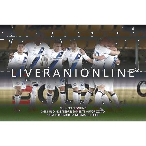 TVEM Davide Frattesi of FC Inter celebrates after scoring a goal with teammates during the Italian soccer Serie A match Lecce vs Inter on February 25, 2024 at Via del Mare Stadium in Lecce, Italy. Photo by Emmanuele Mastrodonato/agenzia Liverani
