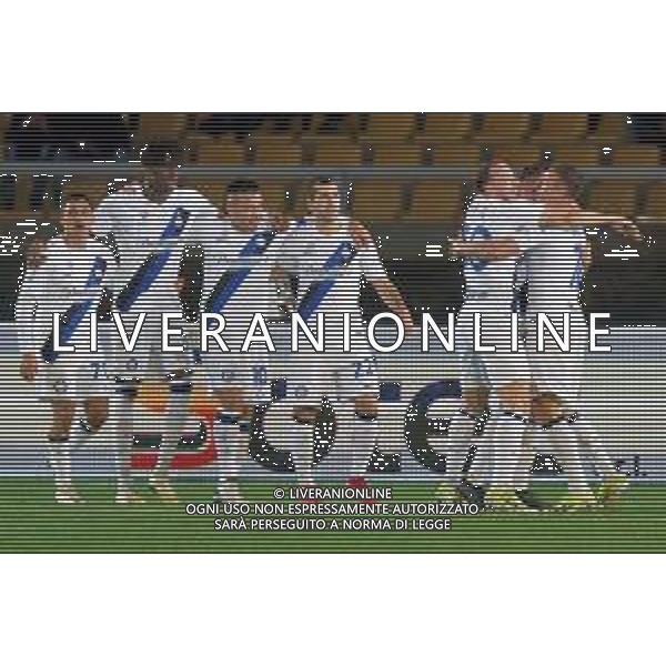 TVEM Davide Frattesi of FC Inter celebrates after scoring a goal with teammates during the Italian soccer Serie A match Lecce vs Inter on February 25, 2024 at Via del Mare Stadium in Lecce, Italy. Photo by Emmanuele Mastrodonato/agenzia Liverani