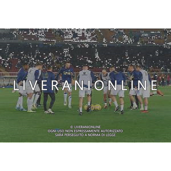 TVEM Players of FC Inter warms up during the Italian soccer Serie A match Lecce vs Inter on February 25, 2024 at Via del Mare Stadium in Lecce, Italy. Photo by Emmanuele Mastrodonato/agenzia Liverani