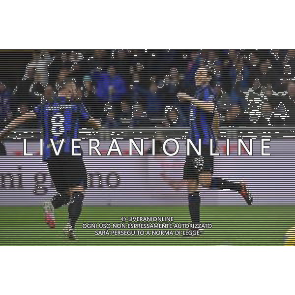 Inter vs Atalanta nella foto esultanza Inter dopo il gol dell\'1 a 0 matteo darmian Milano 28-02-2024 Stadio Giuseppe Meazza - San Siro Campionato Serie A TIM - recupero della 21a giornata foto Roberto Garavaglia/Agenzia Aldo Liverani sas