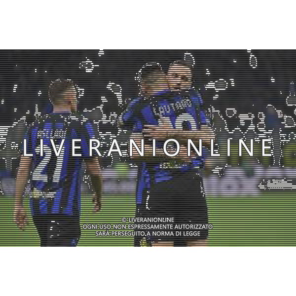 Inter vs Atalanta nella foto Lautaro Martinez (Inter) e Marko Arnautovic (Inter) esultano dopo il gol del 2 a 0 Milano 28-02-2024 Stadio Giuseppe Meazza - San Siro Campionato Serie A TIM - recupero della 21a giornata foto Roberto Garavaglia/Agenzia Aldo Liverani sas