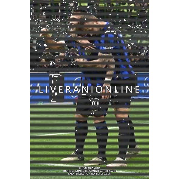 Inter vs Atalanta nella foto Lautaro Martinez (Inter) e Marko Arnautovic (Inter) esultano dopo il gol del 2 a 0 Milano 28-02-2024 Stadio Giuseppe Meazza - San Siro Campionato Serie A TIM - recupero della 21a giornata foto Roberto Garavaglia/Agenzia Aldo Liverani sas