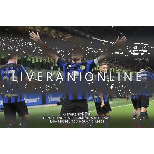 Inter vs Atalanta nella foto Lautaro Martinez (Inter) esulta dopo il gol del 2 a 0 Milano 28-02-2024 Stadio Giuseppe Meazza - San Siro Campionato Serie A TIM - recupero della 21a giornata foto Roberto Garavaglia/Agenzia Aldo Liverani sas