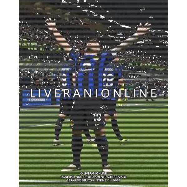 Inter vs Atalanta nella foto Lautaro Martinez (Inter) esulta dopo il gol del 2 a 0 Milano 28-02-2024 Stadio Giuseppe Meazza - San Siro Campionato Serie A TIM - recupero della 21a giornata foto Roberto Garavaglia/Agenzia Aldo Liverani sas