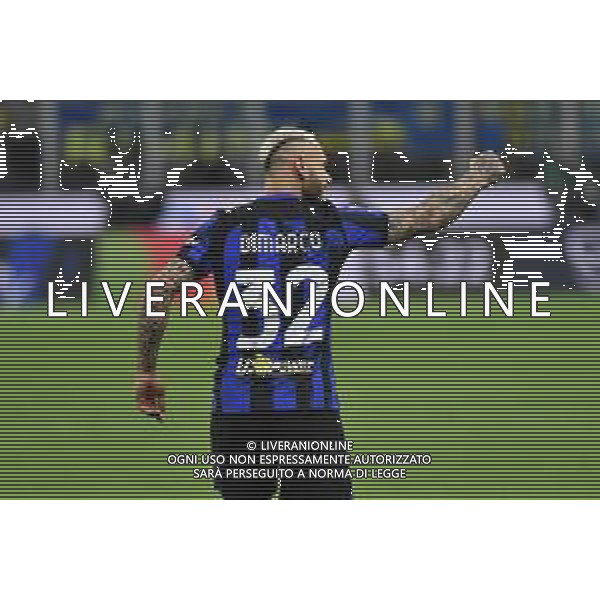 Inter vs Atalanta nella foto Federico Dimarco (Inter) esulta dopo il gol del 3 a 0 Milano 28-02-2024 Stadio Giuseppe Meazza - San Siro Campionato Serie A TIM - recupero della 21a giornata foto Roberto Garavaglia/Agenzia Aldo Liverani sas