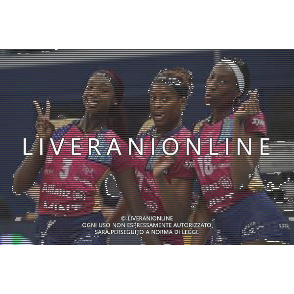 TVRG Allianz Vero Volley Milano vs LKS Commercecon Lodz nella foto da SX Adhuoljok Malual (Vero Volley Milano), Myriam Sylla (Vero Volley Milano) e Paola Egonu (Vero Volley Milano) Milano 29-02-2024 Allianz Cloud CEV Champions League - quarti di finale gara di ritorno foto Roberto Garavaglia/Agenzia Aldo Liverani sas/AGENZIA ALDO LIVERANI SAS