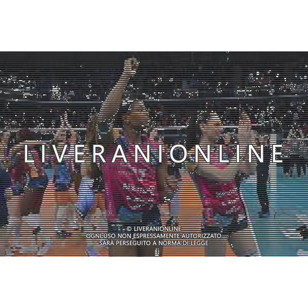 TVRG Allianz Vero Volley Milano vs LKS Commercecon Lodz nella foto Myriam Sylla (Vero Volley Milano) SX e Raphaela Folie (Vero Volley Milano) DX Milano 29-02-2024 Allianz Cloud CEV Champions League - quarti di finale gara di ritorno foto Roberto Garavaglia/Agenzia Aldo Liverani sas/AGENZIA ALDO LIVERANI SAS