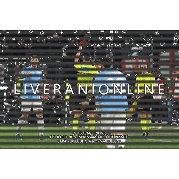 Lazio vs Milan - Campionato Serie A TIM - 27 giornata - Stadio Olimpico - Roma 01-03-2024 nella foto arbitro marco Di Bello espelle Pellegrini - cartellino rosso ©Federico Gaetano/AGENZIA ALDO LIVERANI SAS