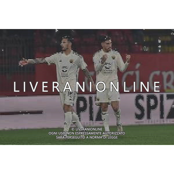 TVRG Monza vs Roma nella foto Leandro Paredes (Roma) e Lorenzo Pellegrini (Roma) esultano dopo il gol dell\'1 a 0 Monza 02-03-2024 U-Power Stadium Campionato Serie A TIM - 27a giornata foto Roberto Garavaglia/Agenzia Aldo Liverani sas