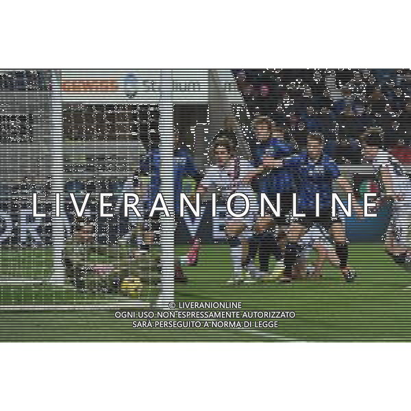 TVRG Atalanta vs Bologna nella foto sull\'1 a 0 Atalanta Marco Carnesecchi (Atalanta) ferma sulla linea il colpo di testa di Riccardo Calafiori (Bologna) Bergamo 03-03-2024 Gewiss Stadium Campionato Serie A TIM - 27a giornata foto Roberto Garavaglia/Agenzia Aldo Liverani sas/AGENZIA ALDO LIVERANI SAS