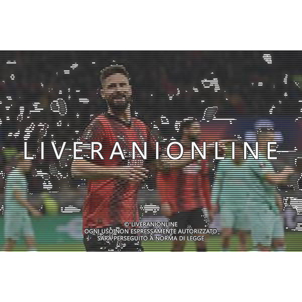 Milan vs Slavia Praga nella foto Olivier Giroud (Milan) esulta dopo il gol dell\'1 a 0 Milano 07-03-2024 Stadio Giuseppe Meazza - San Siro UEFA Europa League - ottavi di finale gara di andata foto Roberto Garavaglia/Agenzia Aldo Liverani sas/AGENZIA ALDO LIVERANI SAS