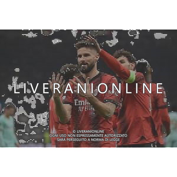 Milan vs Slavia Praga nella foto Olivier Giroud (Milan) esulta dopo il gol dell\'1 a 0 Milano 07-03-2024 Stadio Giuseppe Meazza - San Siro UEFA Europa League - ottavi di finale gara di andata foto Roberto Garavaglia/Agenzia Aldo Liverani sas/AGENZIA ALDO LIVERANI SAS