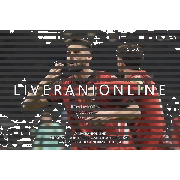 Milan vs Slavia Praga nella foto Olivier Giroud (Milan) esulta dopo il gol dell\'1 a 0 Milano 07-03-2024 Stadio Giuseppe Meazza - San Siro UEFA Europa League - ottavi di finale gara di andata foto Roberto Garavaglia/Agenzia Aldo Liverani sas/AGENZIA ALDO LIVERANI SAS