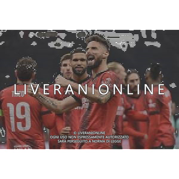Milan vs Slavia Praga nella foto Olivier Giroud (Milan) esulta dopo il gol dell\'1 a 0 Milano 07-03-2024 Stadio Giuseppe Meazza - San Siro UEFA Europa League - ottavi di finale gara di andata foto Roberto Garavaglia/Agenzia Aldo Liverani sas/AGENZIA ALDO LIVERANI SAS