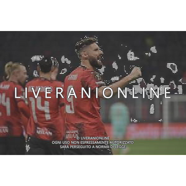 Milan vs Slavia Praga nella foto Olivier Giroud (Milan) esulta dopo il gol dell\'1 a 0 Milano 07-03-2024 Stadio Giuseppe Meazza - San Siro UEFA Europa League - ottavi di finale gara di andata foto Roberto Garavaglia/Agenzia Aldo Liverani sas/AGENZIA ALDO LIVERANI SAS