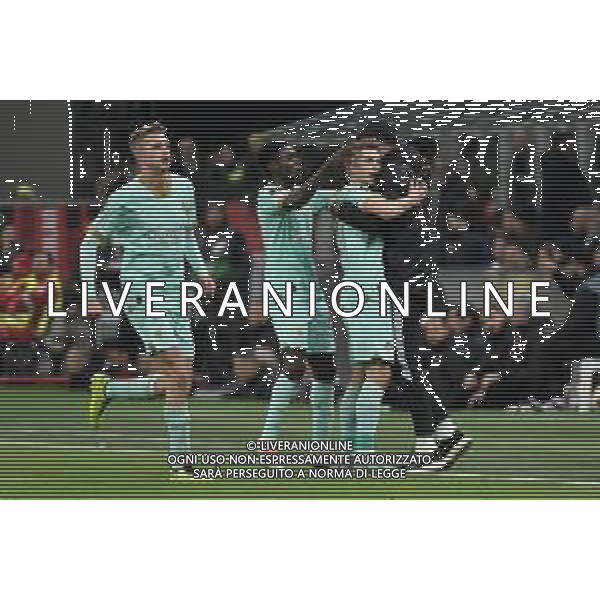 Milan vs Slavia Praga nella foto esultanza Slavia Praga dopo il gol dell\' 1 a 1 Milano 07-03-2024 Stadio Giuseppe Meazza - San Siro UEFA Europa League - ottavi di finale gara di andata foto Roberto Garavaglia/Agenzia Aldo Liverani sas/AGENZIA ALDO LIVERANI SAS
