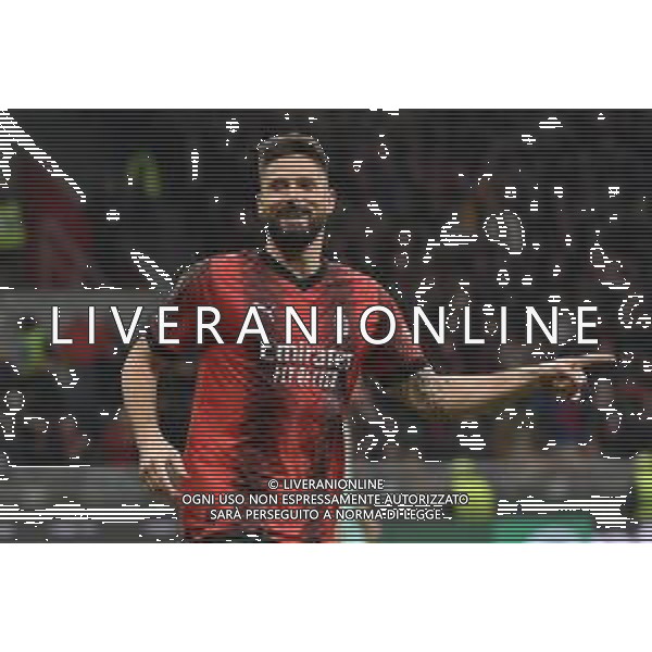 Milan vs Slavia Praga nella foto Olivier Giroud (Milan) esulta dopo il gol dell\'1 a 0 Milano 07-03-2024 Stadio Giuseppe Meazza - San Siro UEFA Europa League - ottavi di finale gara di andata foto Roberto Garavaglia/Agenzia Aldo Liverani sas/AGENZIA ALDO LIVERANI SAS