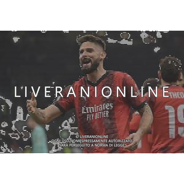 Milan vs Slavia Praga nella foto Olivier Giroud (Milan) esulta dopo il gol dell\'1 a 0 Milano 07-03-2024 Stadio Giuseppe Meazza - San Siro UEFA Europa League - ottavi di finale gara di andata foto Roberto Garavaglia/Agenzia Aldo Liverani sas/AGENZIA ALDO LIVERANI SAS