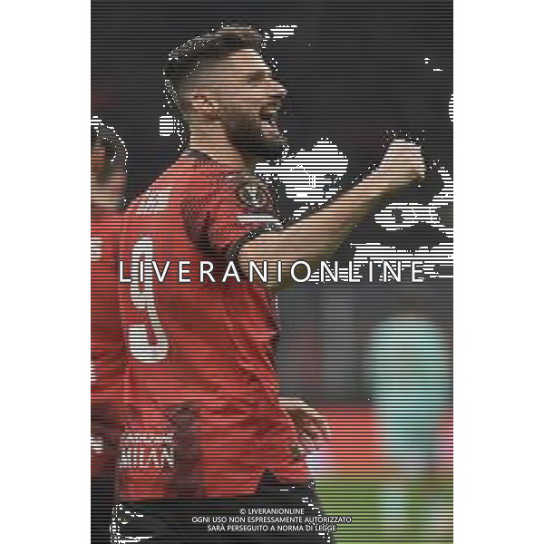 Milan vs Slavia Praga nella foto Olivier Giroud (Milan) esulta dopo il gol dell\'1 a 0 Milano 07-03-2024 Stadio Giuseppe Meazza - San Siro UEFA Europa League - ottavi di finale gara di andata foto Roberto Garavaglia/Agenzia Aldo Liverani sas/AGENZIA ALDO LIVERANI SAS