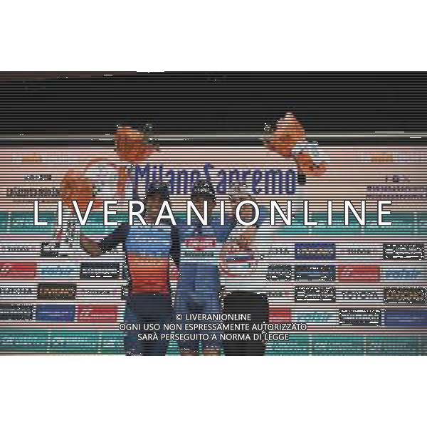 16-03-2024 Milano - Sanremo; 2024, Alpecin - Deceuninck; 2024, Jayco Alula; 2024, Uae Team Emirates; Philipsen, Jasper; Matthews, Michael; Pogacar, Tadej; Sanremo; ©SIROTTI / AGENZIA ALDO LIVERANI SAS
