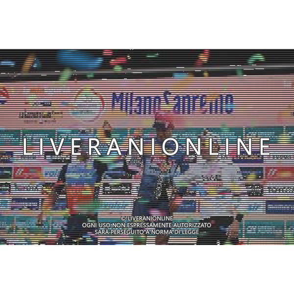 16-03-2024 Milano - Sanremo; 2024, Alpecin - Deceuninck; 2024, Jayco Alula; 2024, Uae Team Emirates; Philipsen, Jasper; Matthews, Michael; Pogacar, Tadej; Sanremo; ©SIROTTI / AGENZIA ALDO LIVERANI SAS