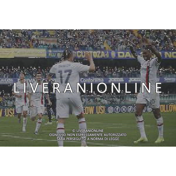 Esultanza dopo gol - Christian Pulisic of AC Milan. celebrates after scoring during Hellas Verona FC vs AC Milan, 29° Serie A Tim 2023-24 game at Marcantonio Bentegodi Stadium in Verona (VR), Italy, on March 17, 2024. (Photo by Davide Casentini)/ AGENZIA ALDO LIVERANI SAS