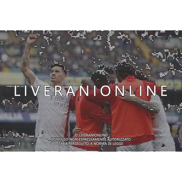 Esultanza dopo gol - Christian Pulisic of AC Milan. celebrates after scoring during Hellas Verona FC vs AC Milan, 29° Serie A Tim 2023-24 game at Marcantonio Bentegodi Stadium in Verona (VR), Italy, on March 17, 2024. (Photo by Davide Casentini)/ AGENZIA ALDO LIVERANI SAS