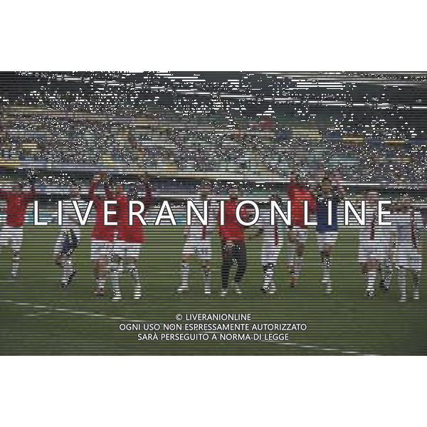 Esultanza fine gara - Milan players celebrate the victory at the end of Hellas Verona FC vs AC Milan, 29° Serie A Tim 2023-24 game at Marcantonio Bentegodi Stadium in Verona (VR), Italy, on March 17, 2024. (Photo by Davide Casentini)/ AGENZIA ALDO LIVERANI SAS