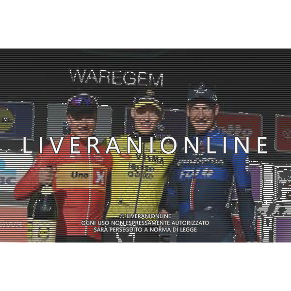 27-03-2024 Dwars Door Vlaanderen; 2024, Visma - Lease A Bike; 2024, Uno X - Mobility; 2024, Groupama - Fdj; Jorgenson, Matteo; Abrahamsen, Jonas; Kung, Stefan; Waregem; ©SIROTTI/AGENZIA ALDO LIVERANI SAS