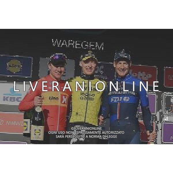 27-03-2024 Dwars Door Vlaanderen; 2024, Visma - Lease A Bike; 2024, Uno X - Mobility; 2024, Groupama - Fdj; Jorgenson, Matteo; Abrahamsen, Jonas; Kung, Stefan; Waregem; ©SIROTTI/AGENZIA ALDO LIVERANI SAS