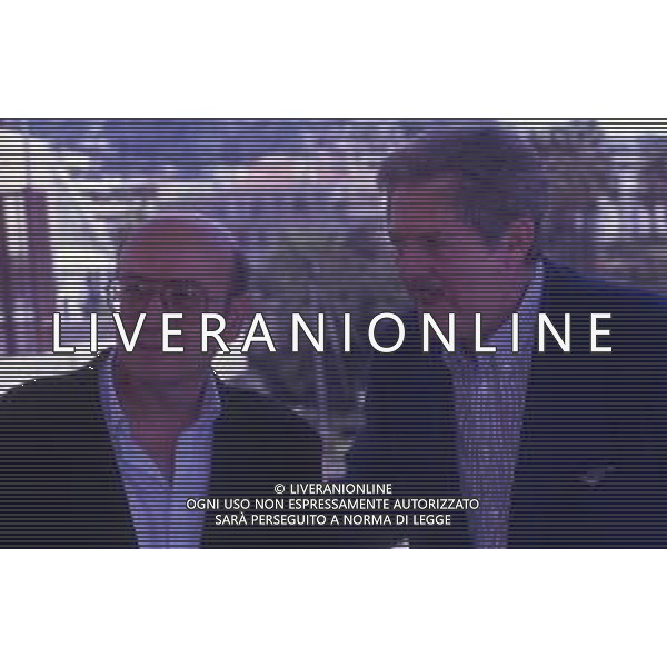 DIAP- RETROSPETTIVA THEO ANGELOPOULOS REGISTA -SCENEGGIATORE E PRODUTTORE CINEMATOGRAFICO NELLA FOTO THEO ANGELOPOULOS CON MARCELLO MASTROIANNI NELL\'ANNO 1991 A CANNES AG ALDO LIVERANI SAS